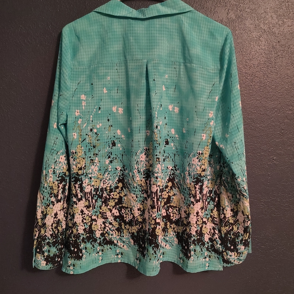 Western Turquoise Abstract Front Upper Pockets Rodeo Button Down Shirt - Picture 8 of 8